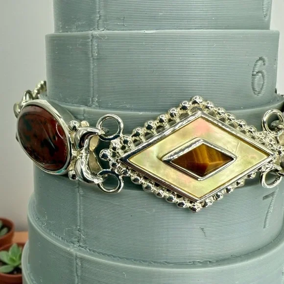 Whitney Kelly Sterling Silver Multi-Stone Beaded Frame Toggle Bracelet 7.5” - Picture 15 of 17